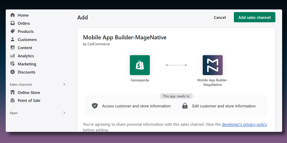 Second step of app building in MageNative