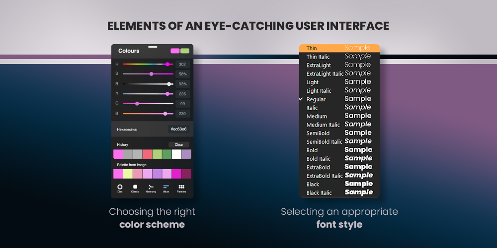 fashion app color scheme fonts