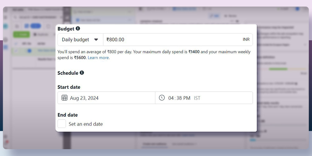 Set Up Facebook Ads - step - 3 - Budget & Scheduling