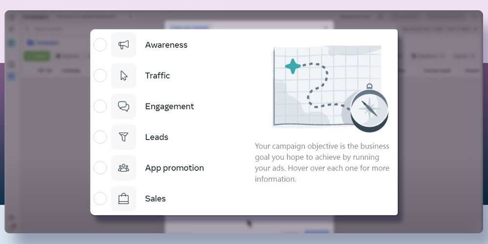 set up facebook ads - step 2 - Choose campaign Objective