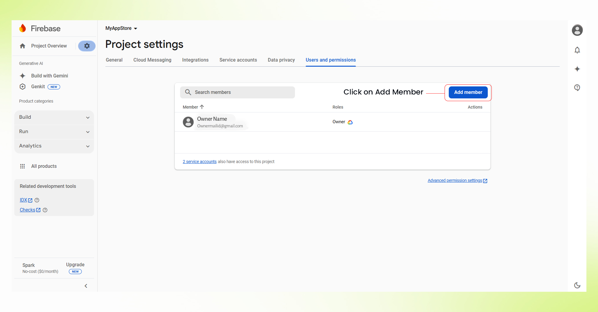  Adding a Team Member to Your Firebase Project - Step 2