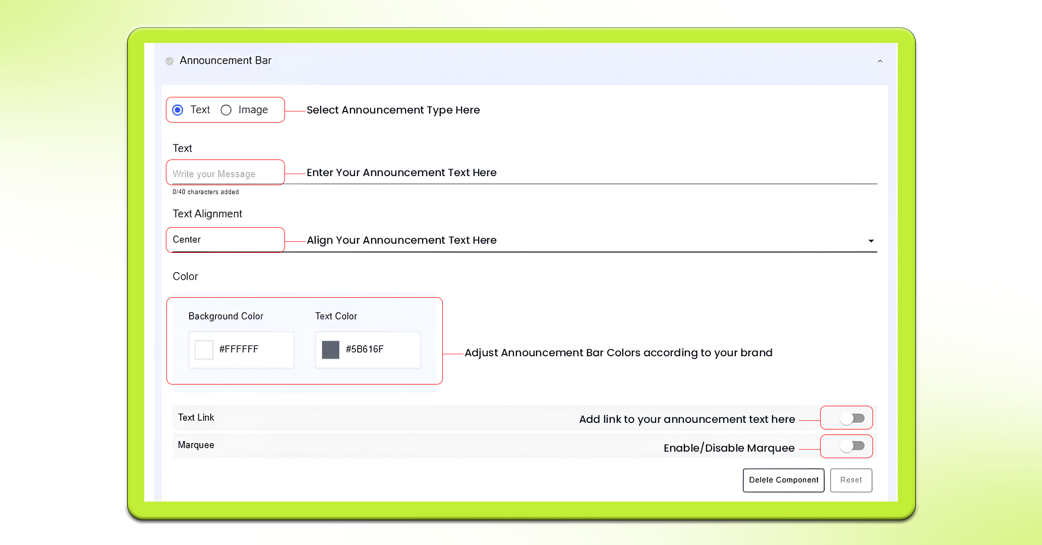 Announcement Bar Configuration- Steps 2